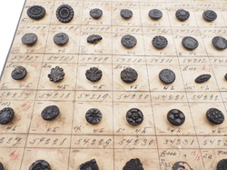 Sample card (134) Czech antique black glass buttons geometric floral 