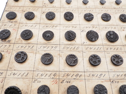 Sample card (134) Czech antique black glass buttons geometric floral 