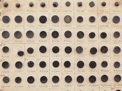 Sample card (139) Czech antique black glass buttons geometric floral carved 