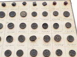 Sample card (139) Czech antique black glass buttons geometric floral carved 