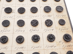 Sample card (139) Czech antique black glass buttons geometric floral carved 