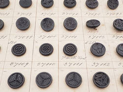 Sample card (139) Czech antique black glass buttons geometric floral carved 
