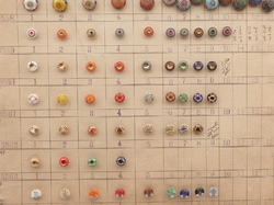 1926 Sample card (152) Czech antique glass buttons hand painted gold gilt