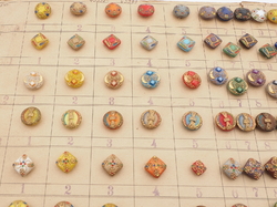 1926 Sample card (152) Czech antique glass buttons hand painted gold gilt