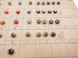 1926 Sample card (152) Czech antique glass buttons hand painted gold gilt
