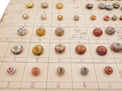 1926 Sample card (152) Czech antique glass buttons hand painted gold gilt