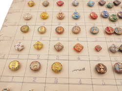 1926 Sample card (152) Czech antique glass buttons hand painted gold gilt
