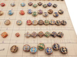 1926 Sample card (152) Czech antique glass buttons hand painted gold gilt