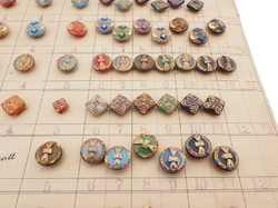 1926 Sample card (152) Czech antique glass buttons hand painted gold gilt