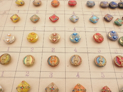 1926 Sample card (152) Czech antique glass buttons hand painted gold gilt