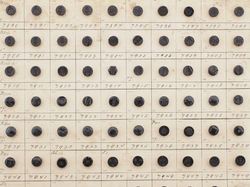 Sample card (138) Czech antique black glass buttons carved floral geometric lacy