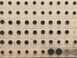 Sample card (138) Czech antique black glass buttons carved floral geometric lacy