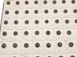Sample card (138) Czech antique black glass buttons carved floral geometric lacy
