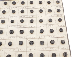 Sample card (138) Czech antique black glass buttons carved floral geometric lacy