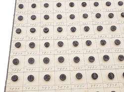 Sample card (138) Czech antique black glass buttons carved floral geometric lacy
