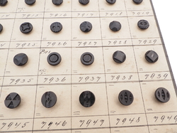 Sample card (138) Czech antique black glass buttons carved floral geometric lacy