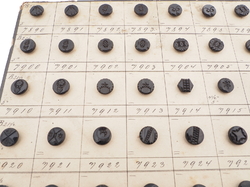 Sample card (138) Czech antique black glass buttons carved floral geometric lacy