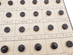 Sample card (138) Czech antique black glass buttons carved floral geometric lacy