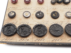 Sample card (155) Czech antique glass buttons flower bird butterfly