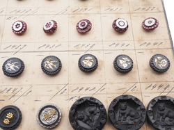 Sample card (155) Czech antique glass buttons flower bird butterfly