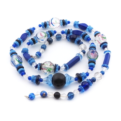 Vintage Czech necklace crystal rainbow blue glass beads