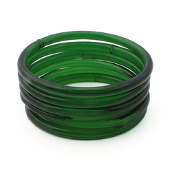 Lot (6) antique Czech Emerald green glass bangles hoops rings