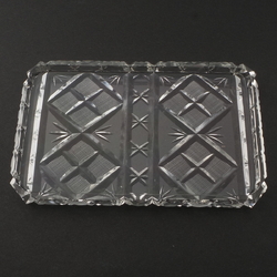 Vintage Czech wheel cut etched crystal glass trinket dressing table box lid