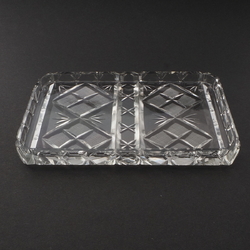Vintage Czech wheel cut etched crystal glass trinket dressing table box lid