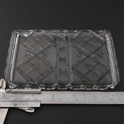 Vintage Czech wheel cut etched crystal glass trinket dressing table box lid
