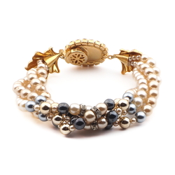 Vintage Czech 4 strand bracelet pearl rhinestone rondelle glass beads