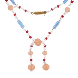 Vintage Czech necklace frost topaz blue bugle seed glass beads