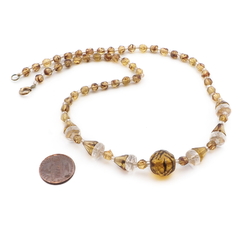 Vintage Czech necklace crystal clear tortoise topaz bicolor faceted glass beads