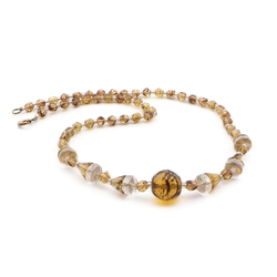 Vintage Czech necklace crystal clear tortoise topaz bicolor faceted glass beads