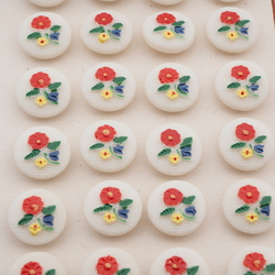 Card (24) Czech vintage hand painted flower bouquet uranium glass buttons 14mm