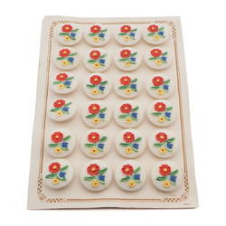 Card (24) Czech vintage hand painted flower bouquet uranium glass buttons 18mm