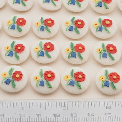 Card (24) Czech vintage hand painted flower bouquet uranium glass buttons 18mm