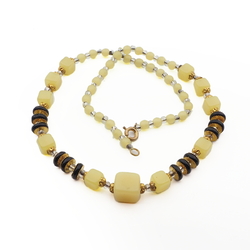 Vintage Czech necklace vaseline uranium black glass beads
