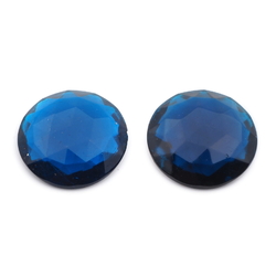 Lot (2) large Czech vintage round faceted deep blue foiled flatback glass rhinestones 29mm