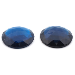 Lot (2) large Czech vintage round faceted deep blue foiled flatback glass rhinestones 29mm