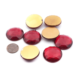 Lot (8) large Czech vintage round faceted ruby red foiled flatback glass rhinestones 29mm