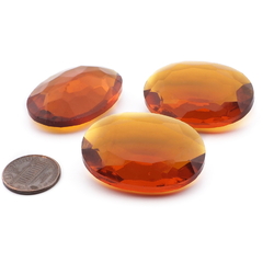 Lot (3) large Czech vintage oval amber topaz glass rhinestones 40x30mm