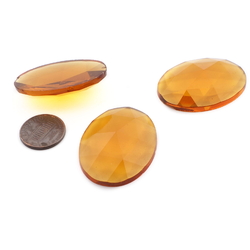 Lot (3) large Czech vintage oval faceted amber topaz flatback glass rhinestones 40x30mm