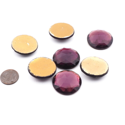 Lot (7) large Czech vintage round faceted amethyst foiled flatback glass rhinestones 29mm