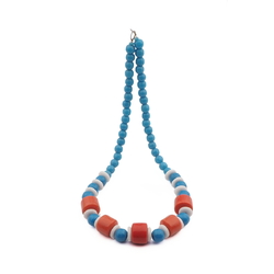 Vintage Czech necklace white red blue trade glass beads