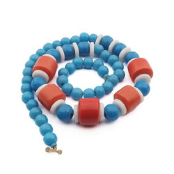 Vintage Czech necklace white red blue trade glass beads