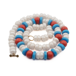 Vintage Czech necklace red blue lustre pearl trade glass beads