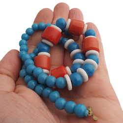 Vintage Czech necklace white red blue trade glass beads