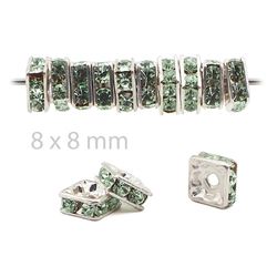 Lot 144 pcs 8x8mm Czech Chrysolite Green silver plated Square rondelles Rhinestone Spacer beads jewelry findings