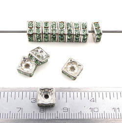 Lot 144 pcs 8x8mm Czech Chrysolite Green silver plated Square rondelles Rhinestone Spacer beads jewelry findings