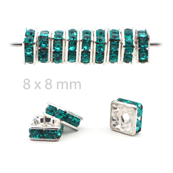 Lot 144 pcs 8x8mm Czech Blue Zircon silver plated Square rondelles Rhinestone Spacer beads jewelry findings